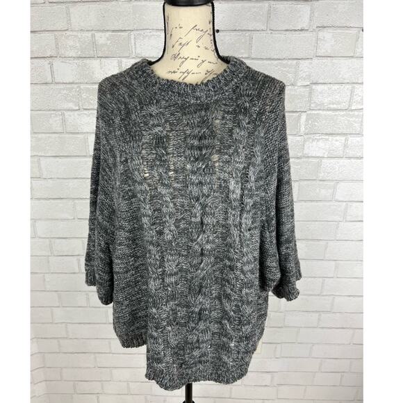 Mystree Gray Short Dolman Sleeve Cable Knit Sweater Size Medium / Large - Picture 1 of 11